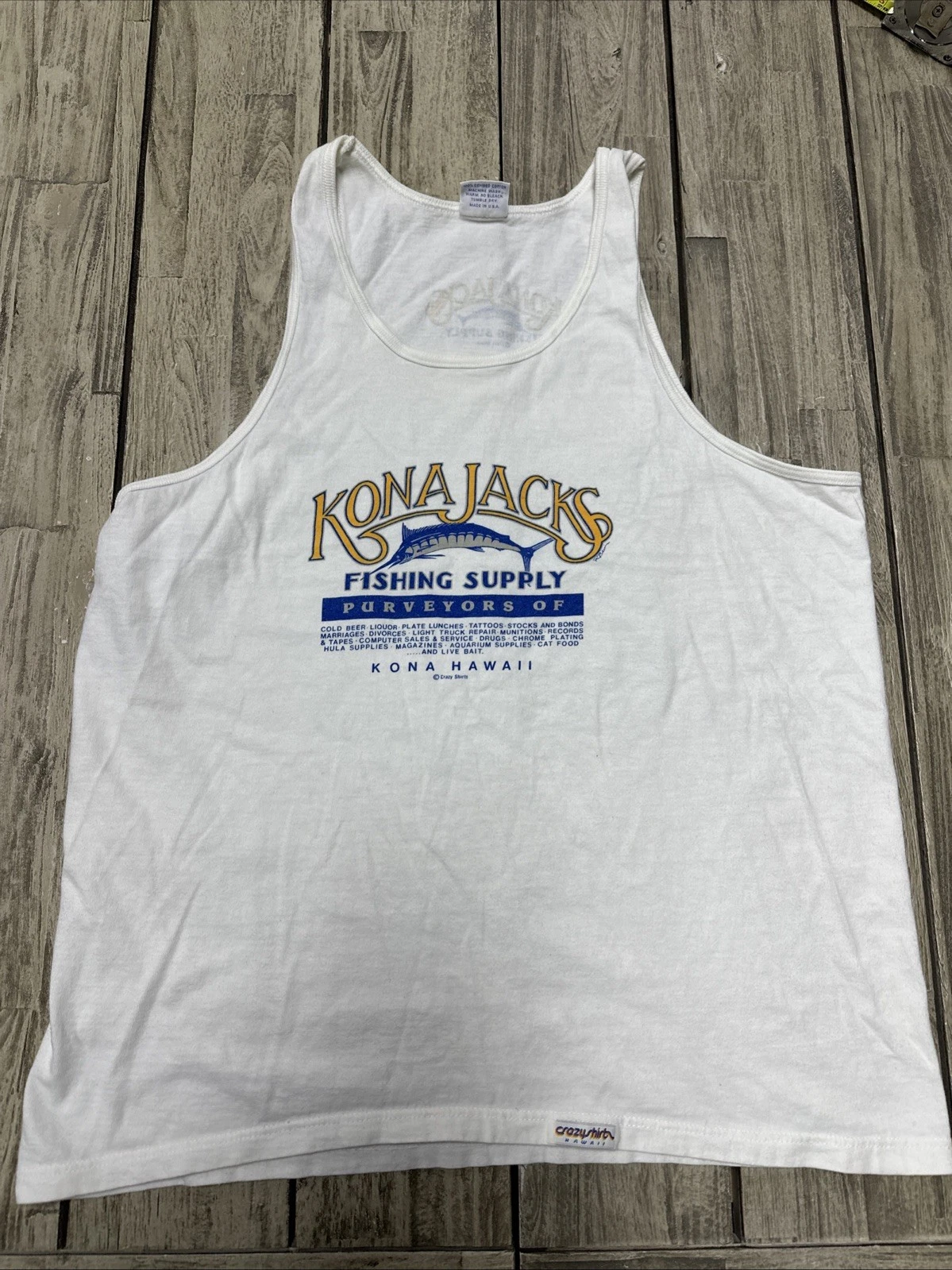 Vintage 90s Crazy Shirts Kona Jacks Fishing Supply Kona Hawaii Tank Top Made Usa