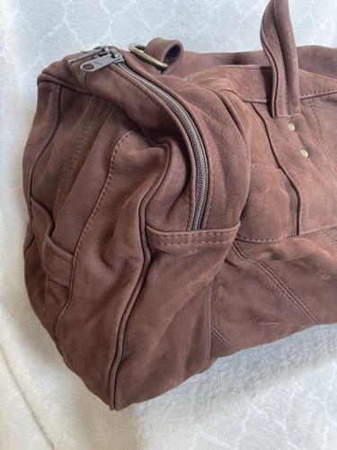 Talon Dual Zipper Vintage Brown Soft Leather Suede Duffle Gym Bag Unbranded - Picture 14 of 24