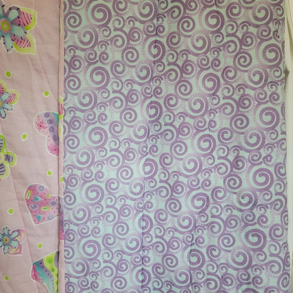 Edredón rosa reversible de colección púrpura azul corazón flor 66” x 88” y almohada falsa Foto 3 de 4