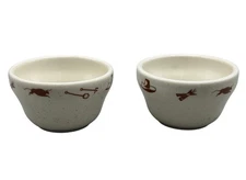 Homer Laughlin China Set Of 2 Vintage Custard Bowls Western Pattern Beige Brown