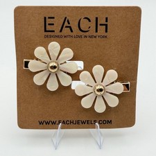EACH Jewels Pearl Flower Barrette Hair Clip Gold Tone Set of 2 Women