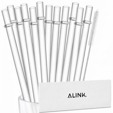 ALINK 12-Pack Reusable Clear Plastic Straws with Brush, 10.5 INCH,