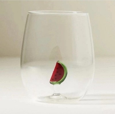 Anthropologie Cheerie Icon Stemless Wine Glass Summer WATERMELON New In Box