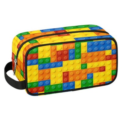 Colorful Building Blocks Travel Toiletry Bag for Kids, Waterproof Hanging Was...