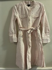 J.CREW Striped Belted Shirt Dress Pink White Button Pleated Long Sleeve Size 4