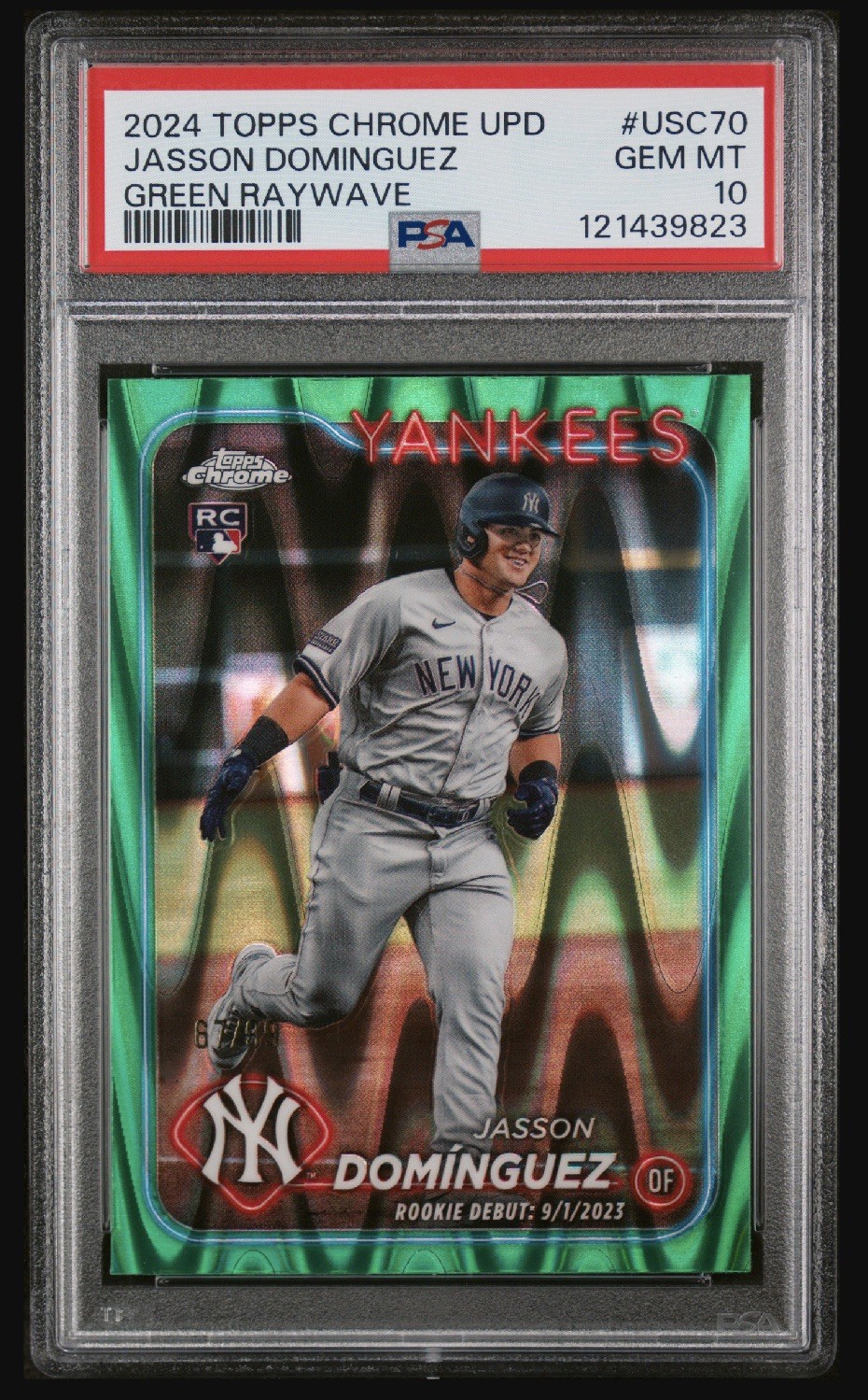 2024 Topps Chrome Update #USC70 Jasson Dominguez Green RayWave /99 Yankees RC