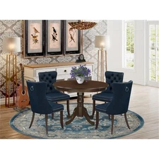 East West Furniture 5-Piece Kitchen Table Set in Mahogany/Navy Blue
