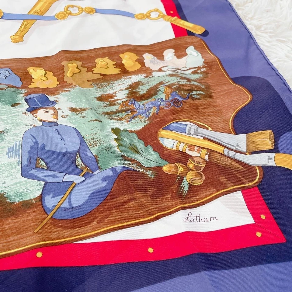 HERMES Bufanda Carre90 Cuadrada de Seda "Memoire d'Hermès" Azul De JP... - Imagen 3 de 4