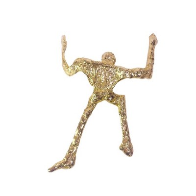 Ultra Craft Climbing Man Brooch Brutalist Art Pin Gold Tone Large 5in RARE Vtg