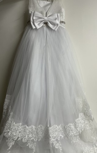 Vestido Comunión Niña Flor Boda Blanco Mariposa Capa Extraíble Talla...¡leer! - Imagen 5 de 18