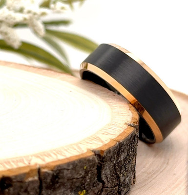 Brushed Polished Edges Christmas Gifts Band 8MM Black & Rose Gold Tungsten Ring