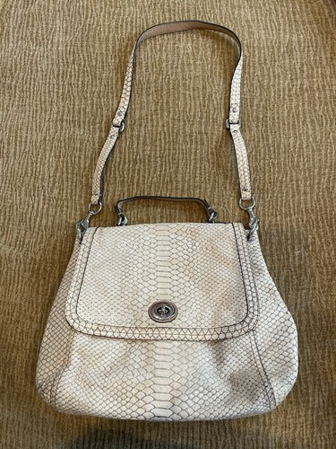 Coach Park Genuine Exotic Python Flab Handbag F24392 Silver/Natural Shoulder Bag