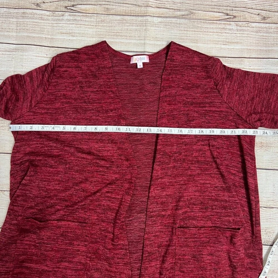 Cárdigan LuLaRoe Sarah Mediano Rojo Borgoña Jaspeado Largo Plumero Frente Abierto Foto 4 de 4