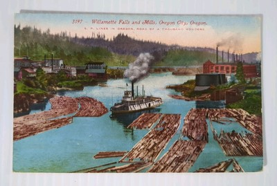 #ad Willamette Falls amp; Lumber Mill in Oregon City S Pacific Railroad Postcard c1920 $6.97