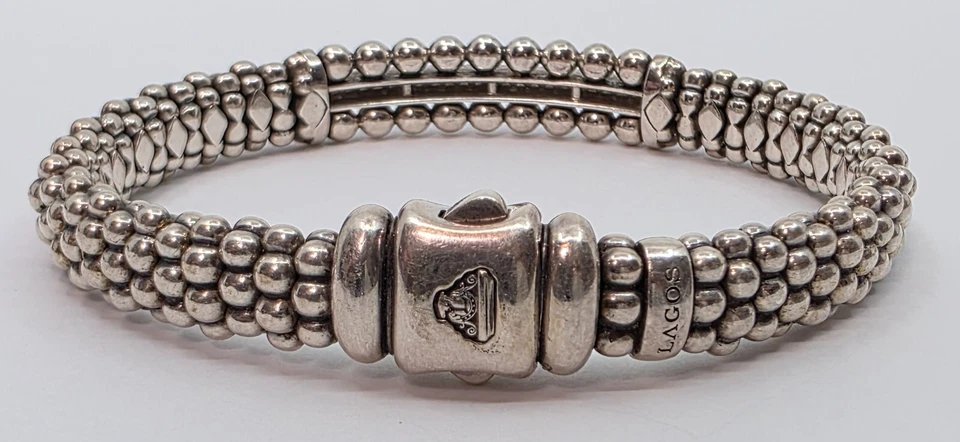 Pulseira de faísca Lagos 925 caviar prata esterlina identificação diamante - Imagem 2 de 4