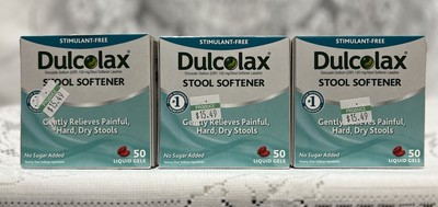 3 Dulcolax Stool Softener Ducosate 100mg 50 Liquid Gels Each Exp: 05/2026 Fresh!