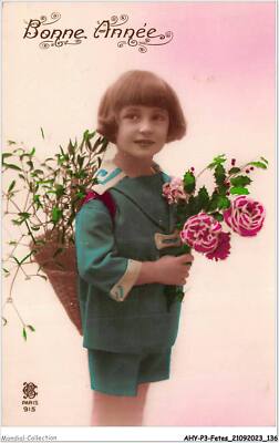 AHYP3-0279 - Parties - Bonne Année - Enfant Et Panier De Fleurs