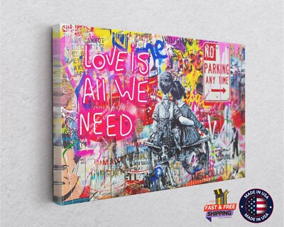 #ad #ad Love is All Need Banksy Style Wall Design Graffiti Painting Canvas Print Art $574.48