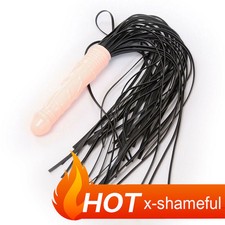 Faux Leather Whip Dubble Use Flogger 62cm Silicone Handle Plugs Restraint