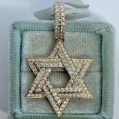 2.50Ct Round Lab Created Diamond Star Of David Pendant 14K Yellow Gold Plated