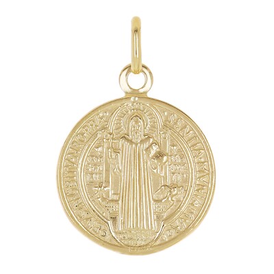 14k Gelbgold Runde Heilige Benedikt Medaille Charm Anhänger 1'' 2,9 Gramm