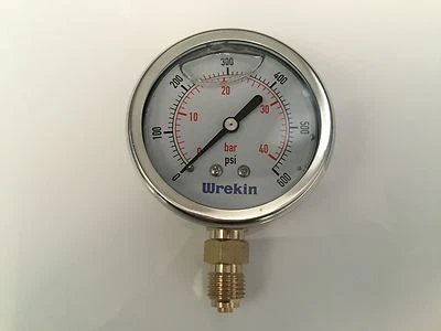 WREKIN Hydraulic Pressure Gauge 63mm Bottom Entry 0-600 PSI 40 Bar Stainless GB6340/04