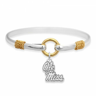 New Ole Miss Rebels Silver Tone Bangle Charm Bracelet,NCAA,Gift for Her Mom