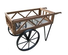 Flower Garden Wagon Planter Wood Metal Rustic Country Farm House Rolling Display