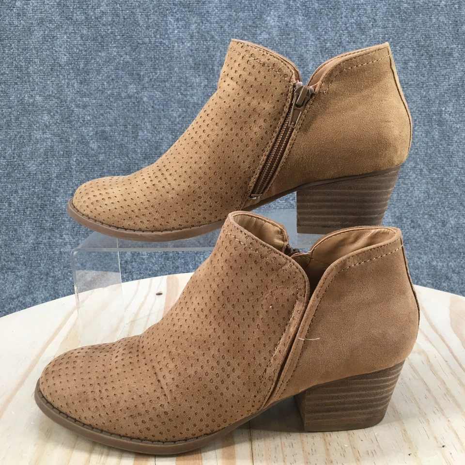 Fergie Boots Womens 7.5 M Bianca Casual Side Zip Ankle Bootie Brown Fabric Heels - Image 2 of 4