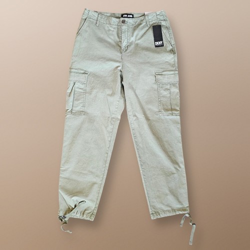 DKNY Jeans Womens High Rise Straight Leg Draw String Green Cargo