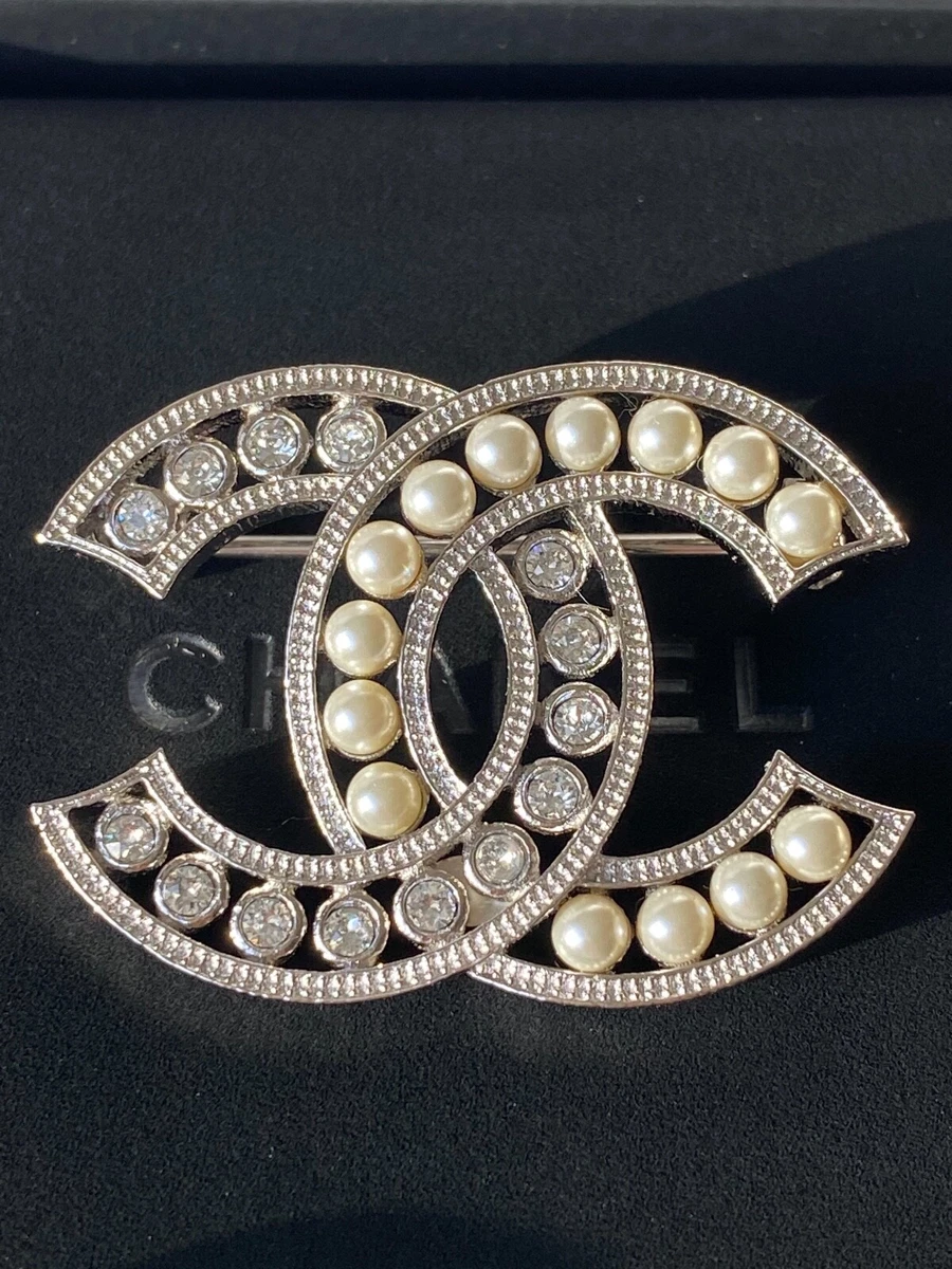 Chanel Cc Rhinestone Pearl Brooch Pin Auction