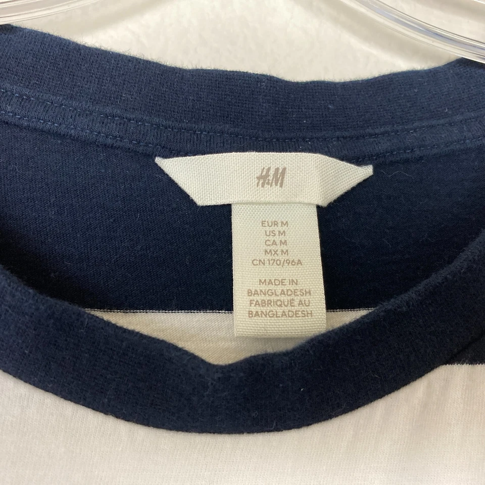 Camisa H&M Para Hombre Cuello Redondo Talla M Azul Blanco Rayas 100% Algodón Calce Relajado Foto 2 de 4