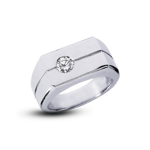 Anillo clásico de oro blanco con diamantes certificado natural corte redondo F Si1 de 1,04 CTW F SI1 para hombre - Imagen 3 de 6