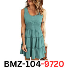 Dokotoo Women Summer Sleeveless Button Down Smocked Empire Waist Ruffle Dress, M