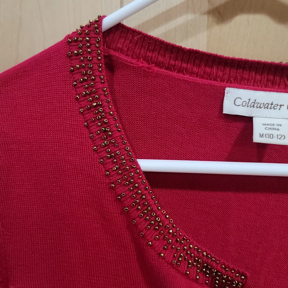 Cárdigan Coldwater Creek Cuentas Seda/Algodón Rojo/Dorado Cuentas Talla M Nuevo con Etiquetas Foto 2 de 4