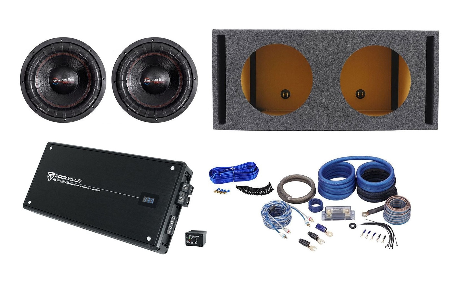 (2) American Bass XFL-1244 мощностью 2000 Вт, 12 сабвуферов + Вентилируемый сабвуфер + Усилитель + Комплект усилителей