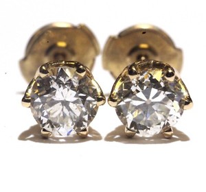 EGL GIA 14k yellow gold 1.42ct SI2 SI1 G J round diamond 6 prong stud earrings