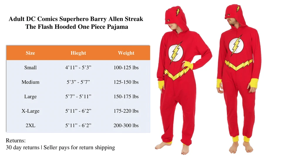 Pijama de una pieza con capucha Barry Allen Streak The Flash superhéroe de DC Comics para adultos Foto 3 de 3