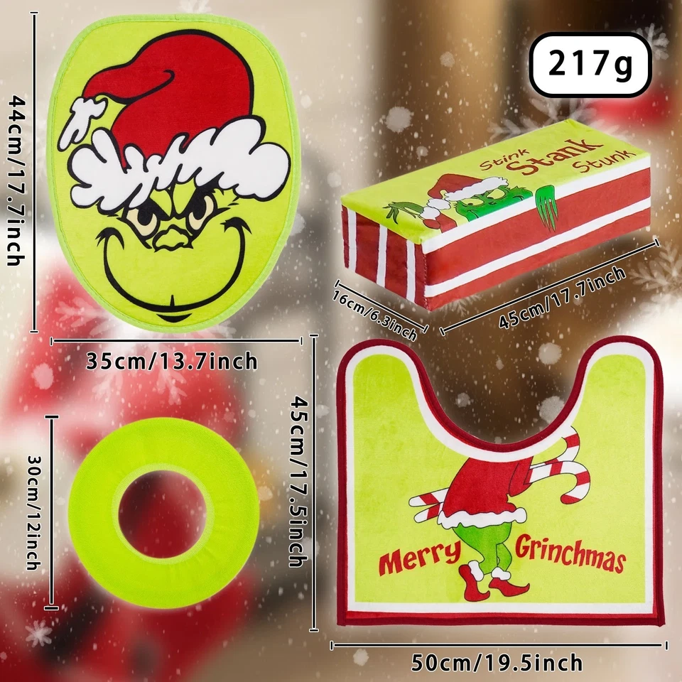 Conjunto de decoração de Natal capa de vaso sanitário Grinch almofada de assento almofada de pé de vaso sanitário - Imagem 2 de 4
