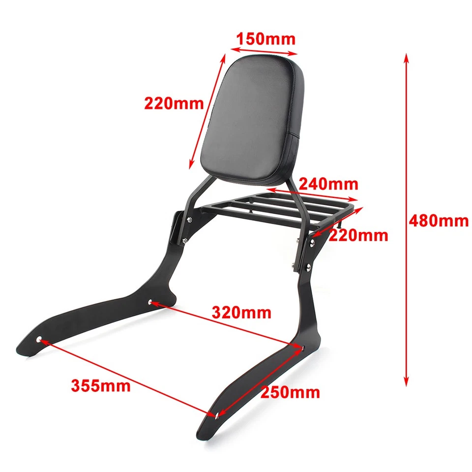 Black Backrest Sissy Pad & Luggage Rack For Yamaha XVS1300A V Star 1300 2007-15 Foto 2 de 4