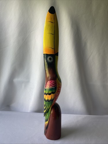 Ecuador 18.5” Painted Wooden Toucan Hand Carved Hand Painted