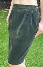 Vintage Thomas Burberry M Cotton Blend Corduroy Straight Skirt Pockets Green