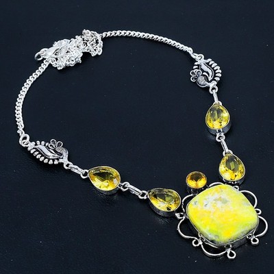 Bumble Bee Jasper, Citrine 925 Sterling Silver Necklace 18''