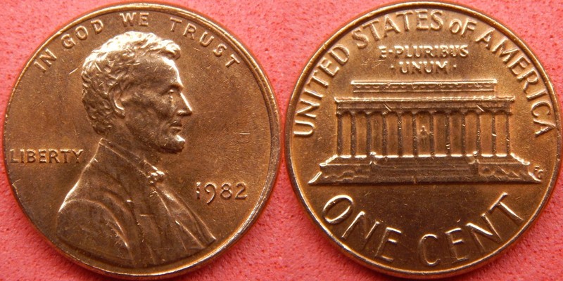1982 P. Lincoln Memorial Cent / Penny /  Small Date - Broad strike / AU