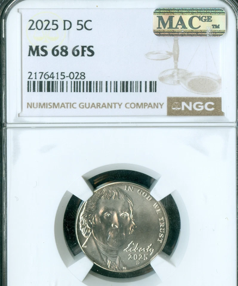 2025 P & D JEFFERSON NICKEL 2 COIN SET NGC MS68 FS MAC SPOTLESS RARE POP-14 . - Image 3 of 4