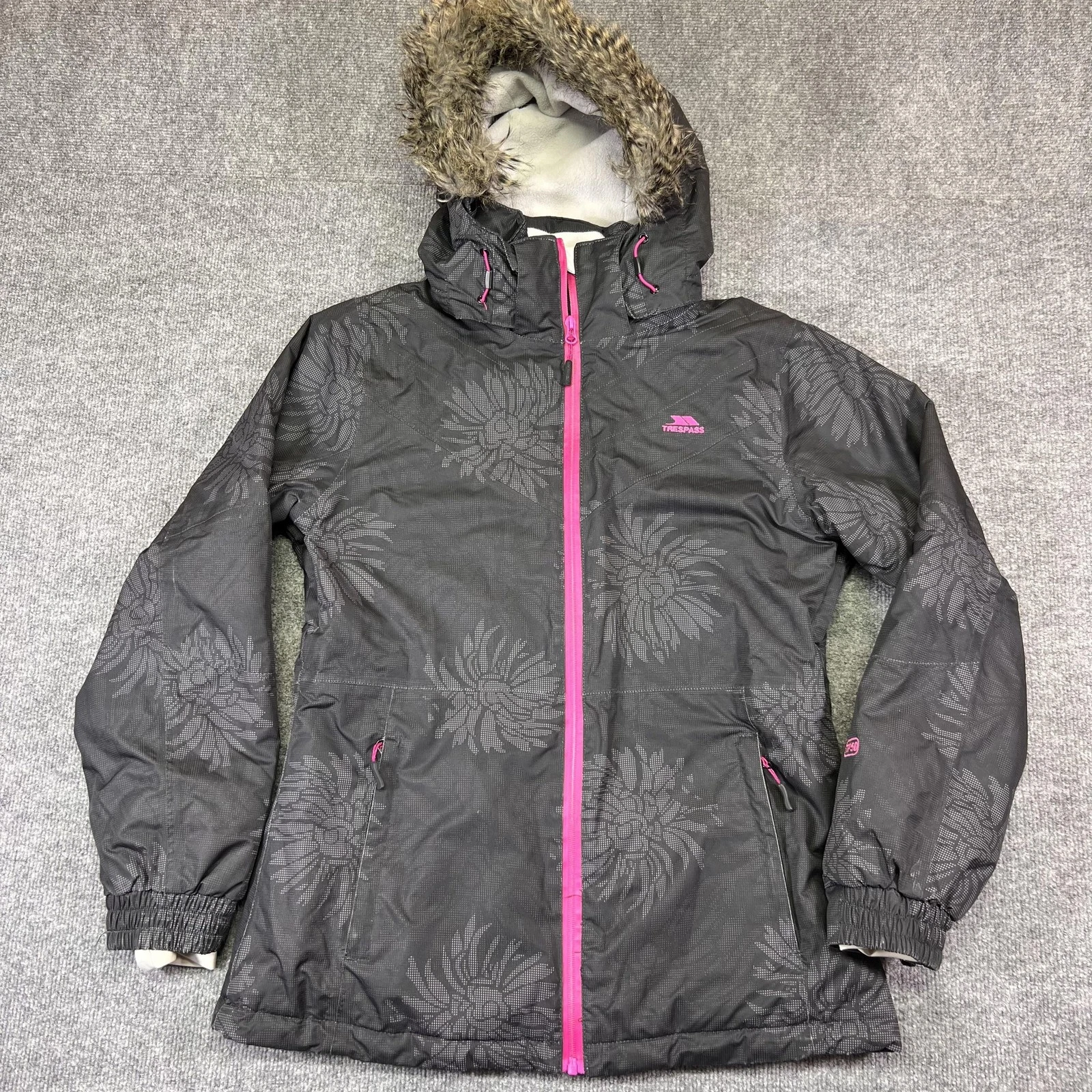 Trespass Sugarloaf Jacket Womens Large Black Floral Hooded Ski Snow Insulated