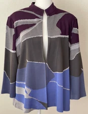 MISOOK Long Sleeve Abstract Geometric Open Cardigan / Coat Wms XL Shoulder Pads