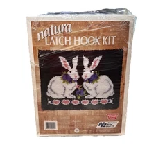 Vintage National Yarn Crafts Latch Hook Kit 20x 27" Bunnies Cottage Core Open***