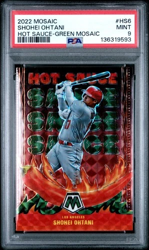 2022 Panini Mosaic Hot Sauce #HS6 Shohei Ohtani Hot Sauce-Green Mosaic PSA 9
