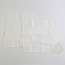 Lot of 2 Vintage White Linen Handkerchiefs with a Lace Edge